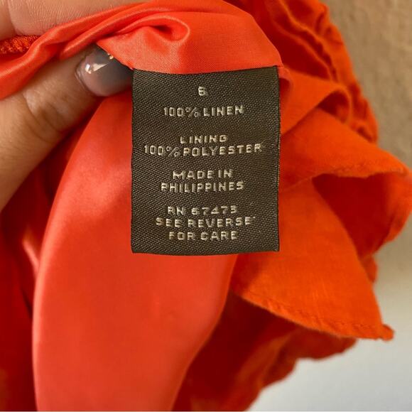 Taylor Orange Linen Ruffled Hem Sheath Dress Size 6 - Picture 6 of 6